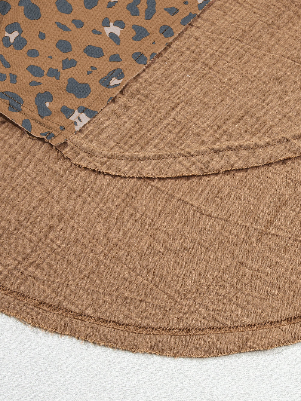 Leopard Patchwork Oversized Brown Blouse with Raw Hem