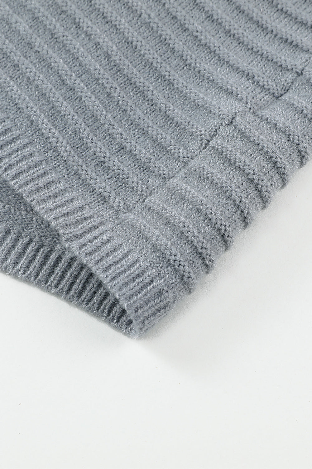 Knit Grey Hooded Duster Cardigan with Horizontal Rib Texture