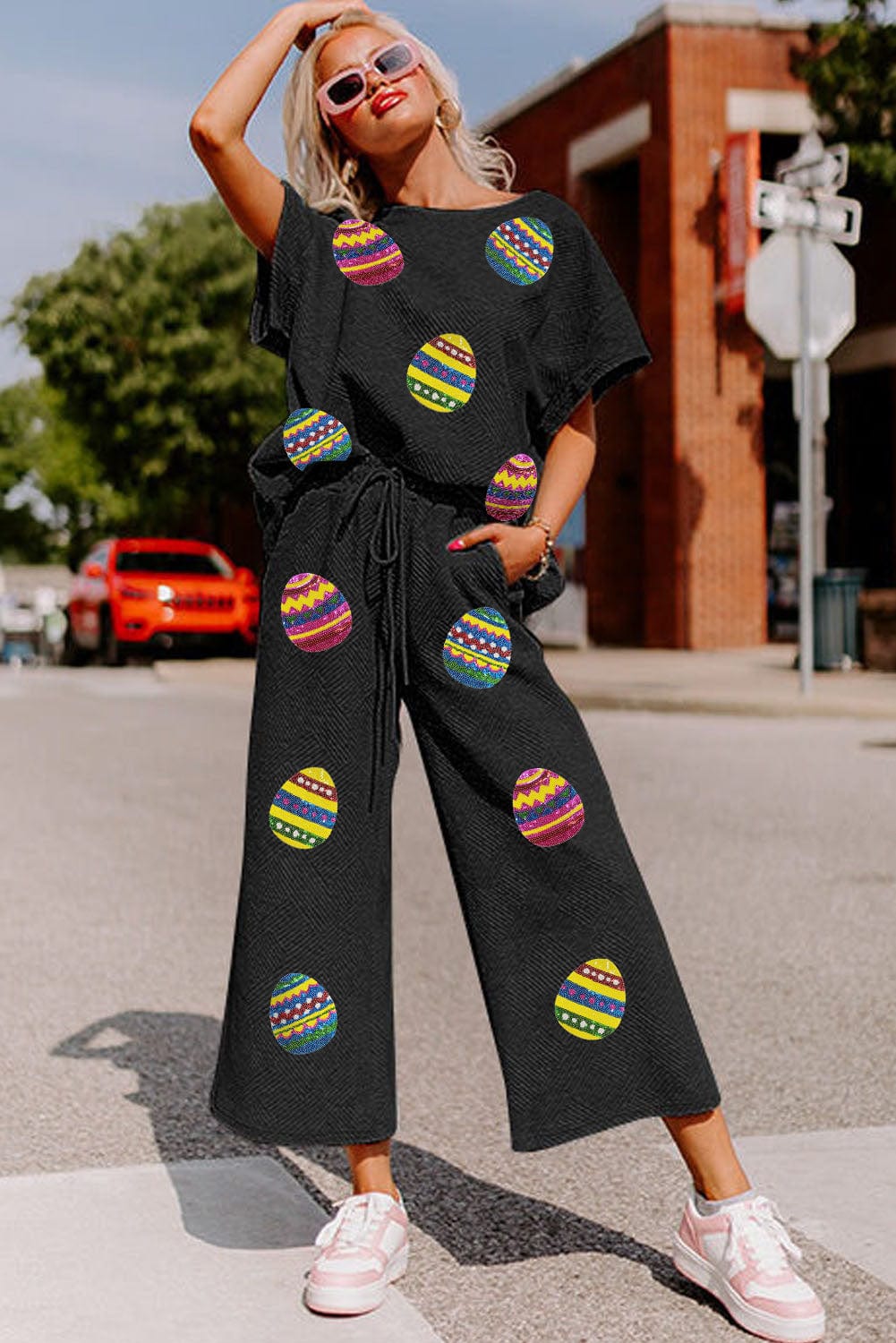 Eggcellent Black Textured Easter 2-Piece Outfit