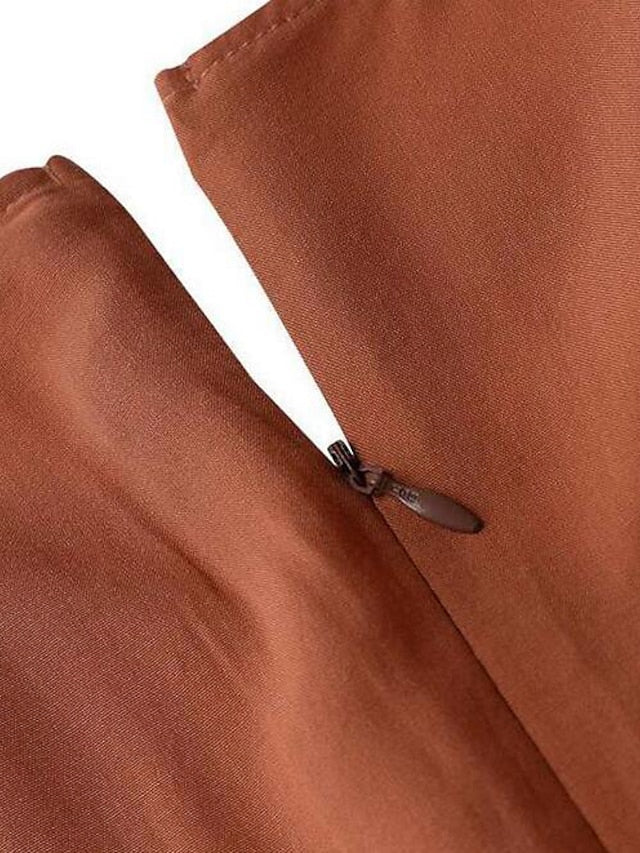 Women's Dress - Swing Dress Long Dress Maxi Dress Dark Green Brown Black Long Sleeve Pure Color Ruched Pleated Patchwork Fall Spring V Neck Boho Casual Fall Dress Lantern Sleeve Loose Fit M L XL XXL XXXL 4XL