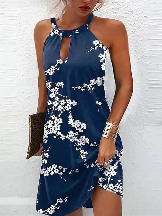 Women's Dress - Casual Dress Summer Dress Halter Neck Dress Floral Paisley Print Halter Mini Dress Active Fashion Outdoor Daily Sleeveless Regular Fit Yellow Royal Blue Blue Spring Summer S M L XL XXL