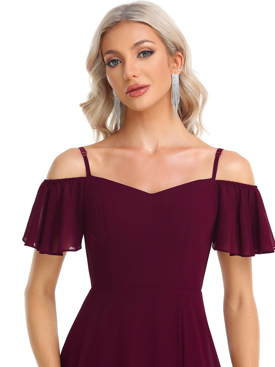 Elegant A-Line Bridesmaid Dress with Deep V Neck and Flare Sleeves