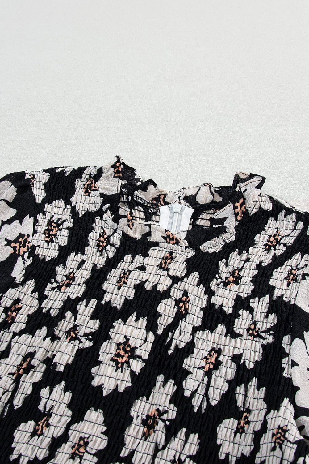 Elegant Black Floral Smocked Mini Dress with Puff Sleeves