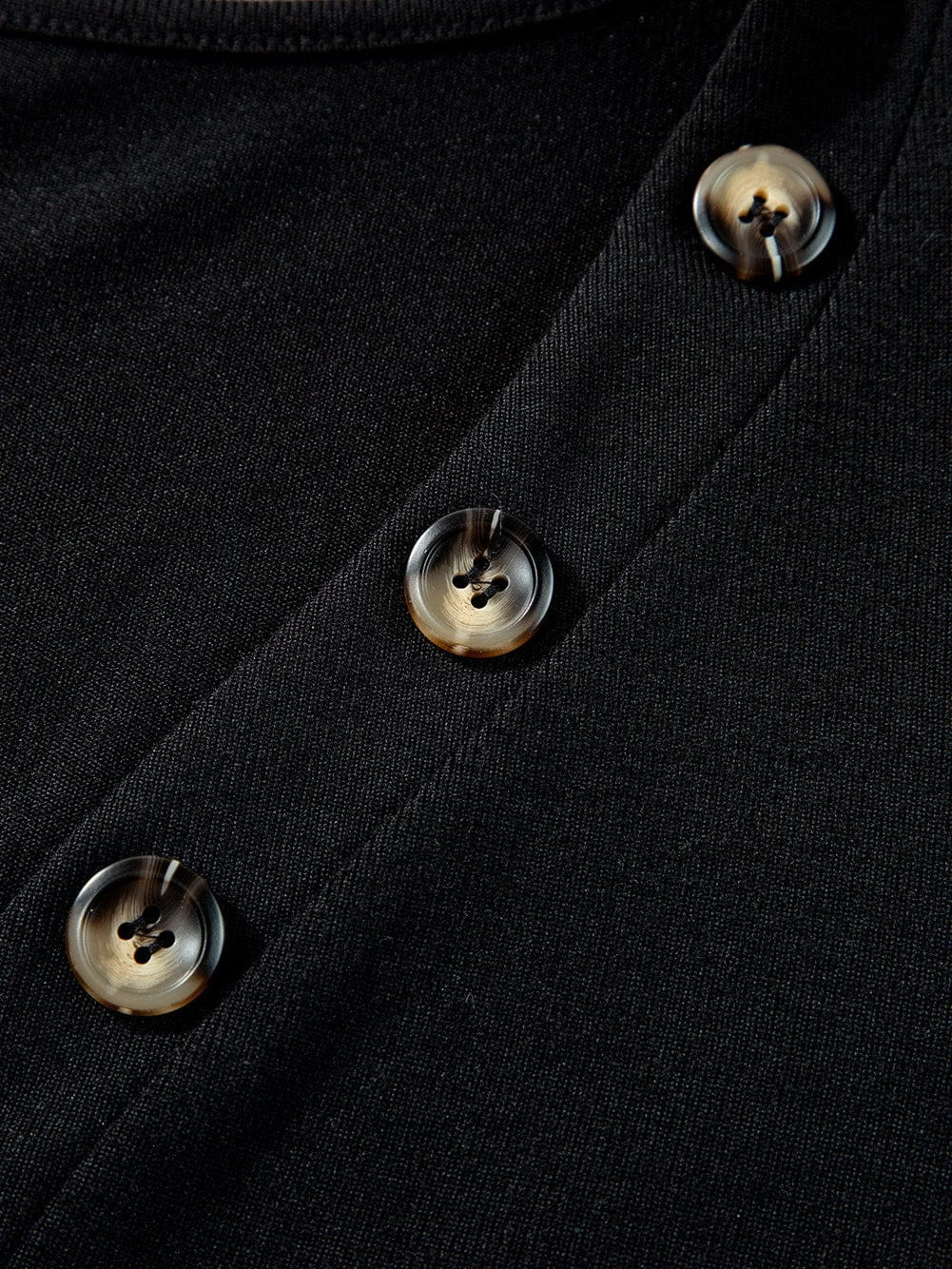 Elegant Black Ribbed V Neck Blouse with Puff Sleeves and Button Detail