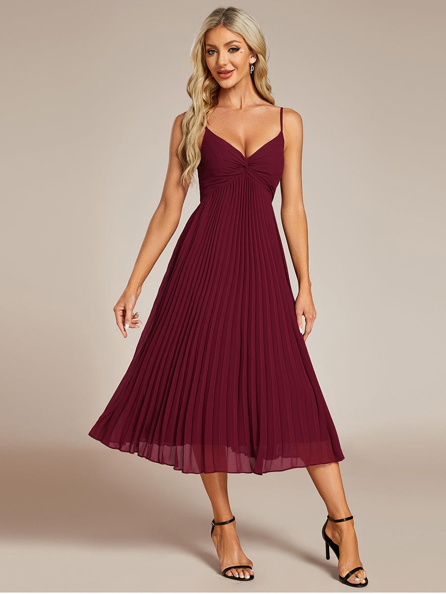 Elegant Chiffon Bownot Neck Midi Length Wedding Guest Dress