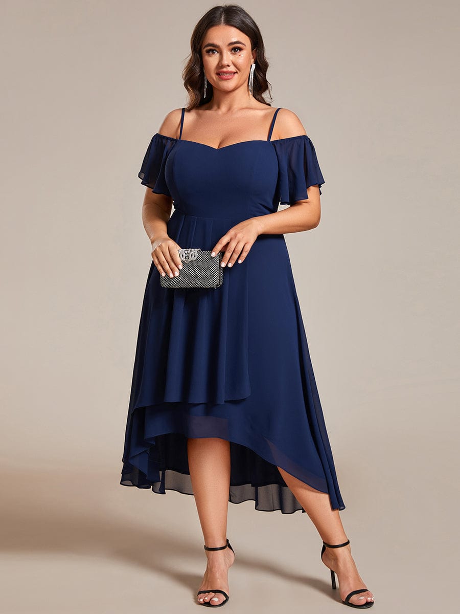 Elegant Chiffon Cold Shoulder Plus Size Wedding Guest Dress