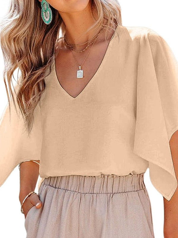 Elegant Chiffon V-Neck Pullover for Women in Various Colors and Sizes