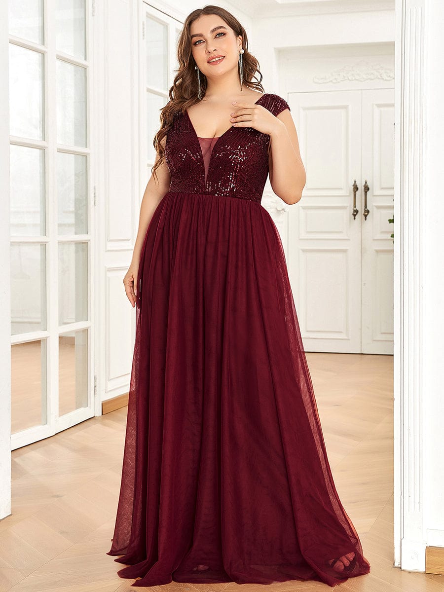 Elegant Deep V Neck A Line Evening Gown