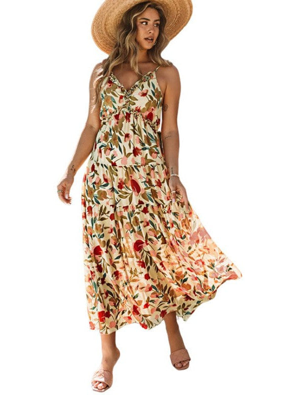 Elegant Floral Print Sleeveless Maxi Dress