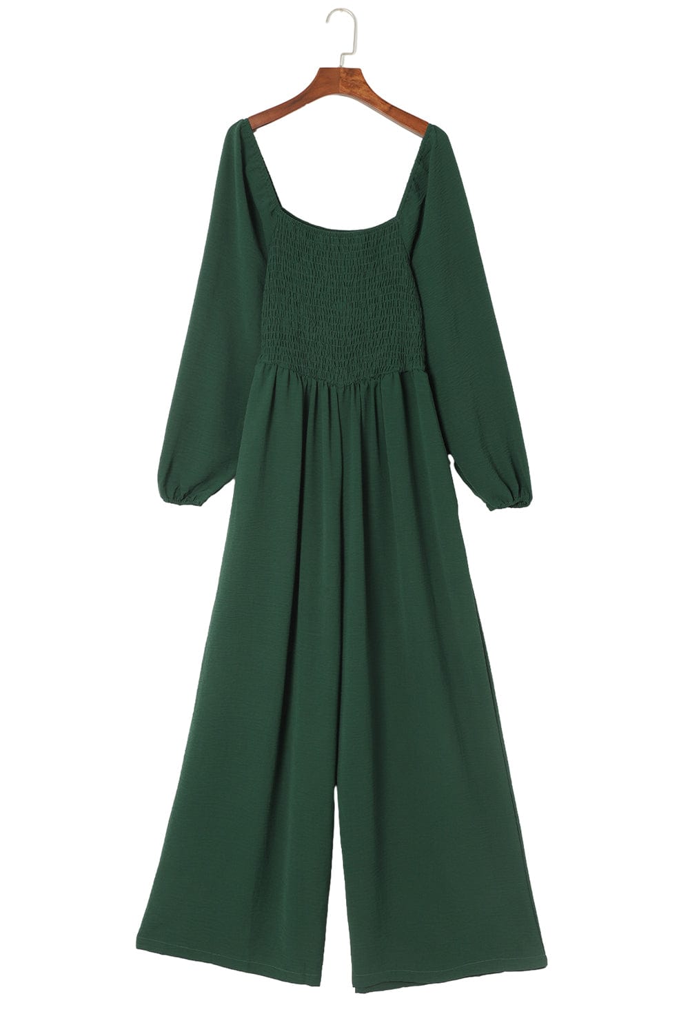 Elegant Green Smocked Square Neck Wide Leg Jumpsuit for Southern Belle Style