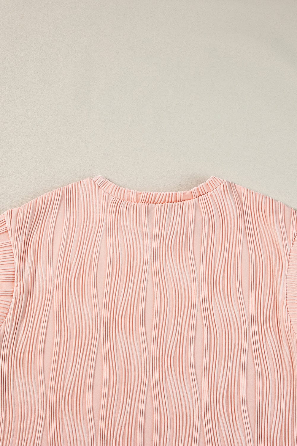 Elegant Pink Wavy Textured Short Sleeve Blouse