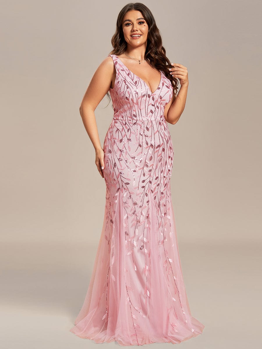 Elegant Plus Size Sequin Fishtail Formal Evening Gown