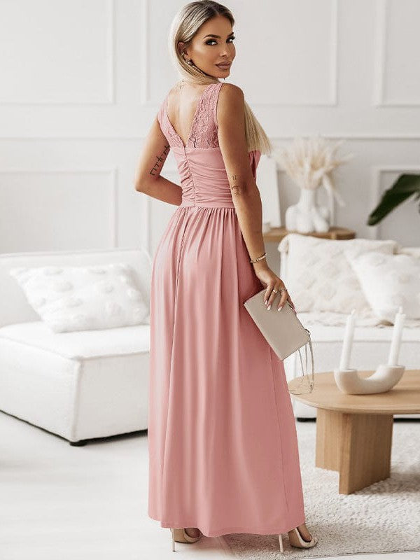Elegant Sleeveless Backless Deep V Dress with Pleated Waist