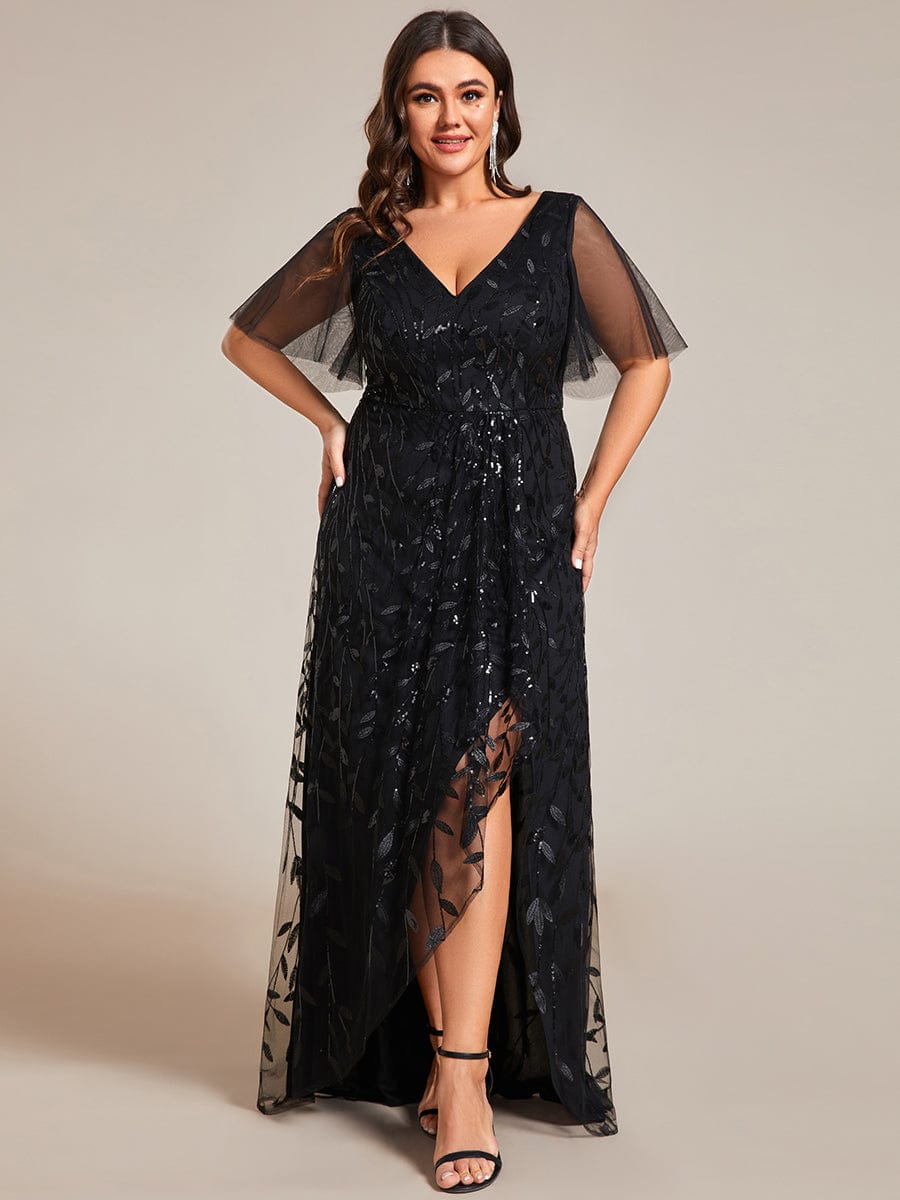 Elegant Sparkling Sequin V-Neck High Low Evening Gown