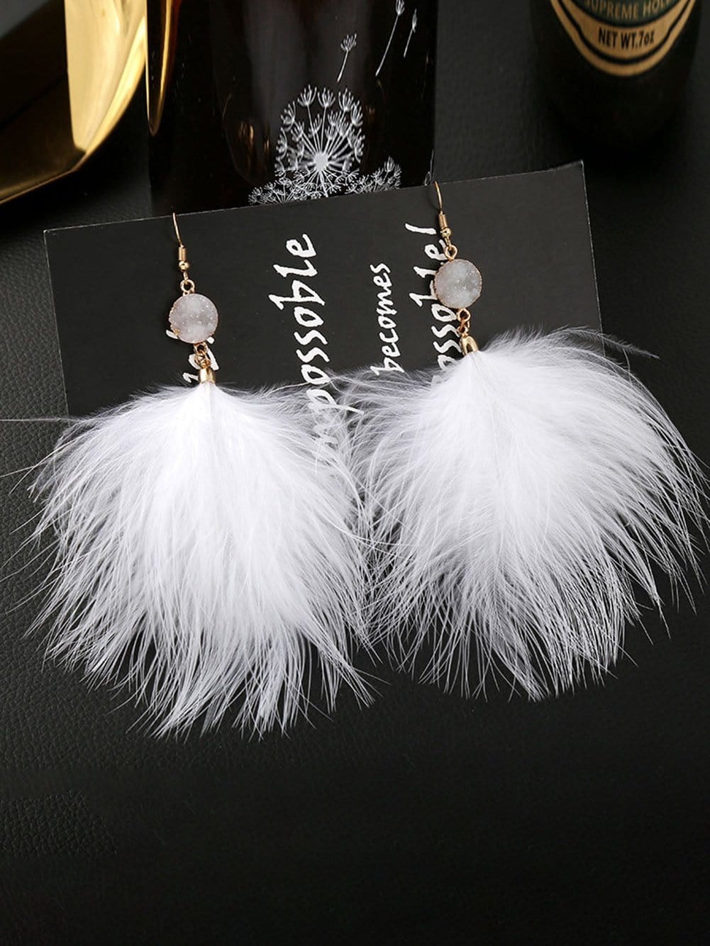 Elegant White Feather Drop Earrings
