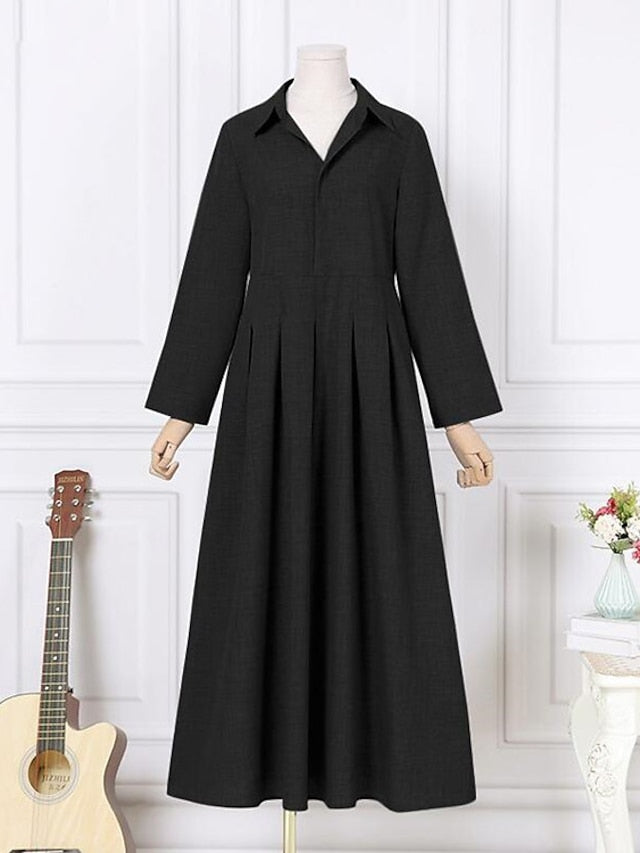 Women's Dress - Shirt Dress Work Dress Formal Dress Maxi long Dress Outdoor Winter Dress Office Polyester Fashion Formal V Neck Lace up Ruched Long Sleeve Summer Spring Fall 2023 Regular Fit Black Camel Gray
