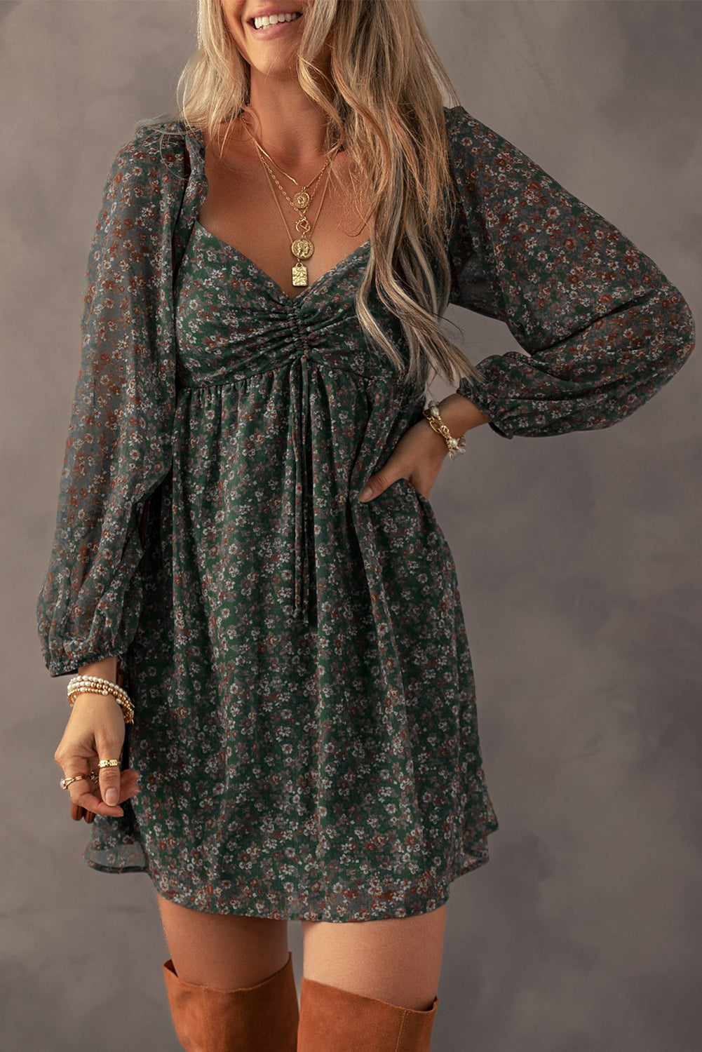 green floral dress