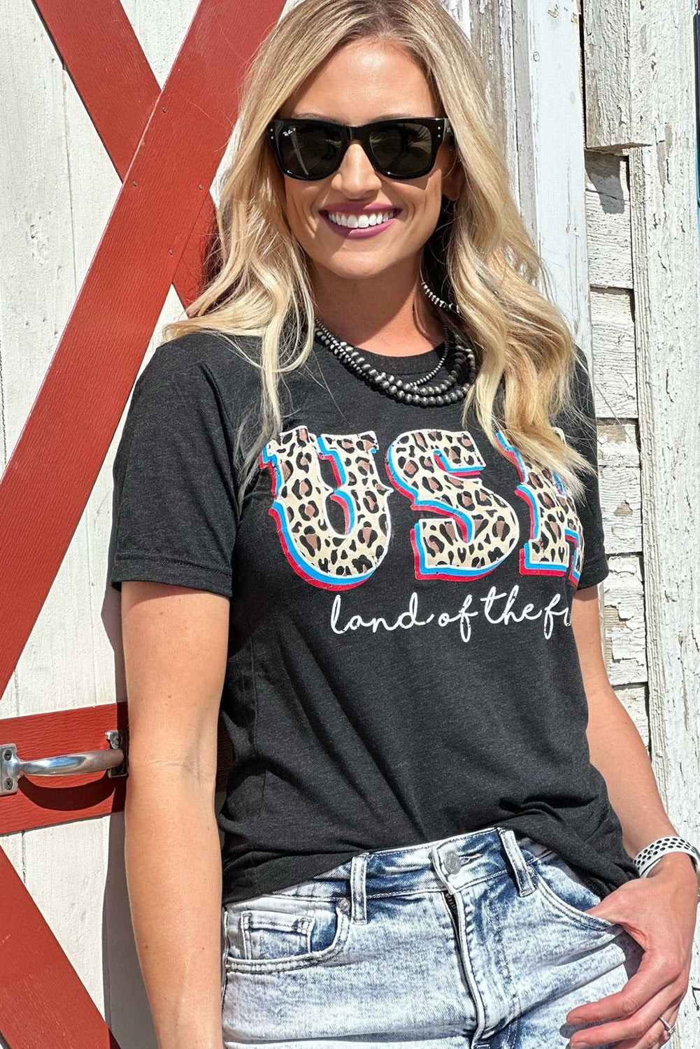 Leopard Pattern American Pride Graphic Tee