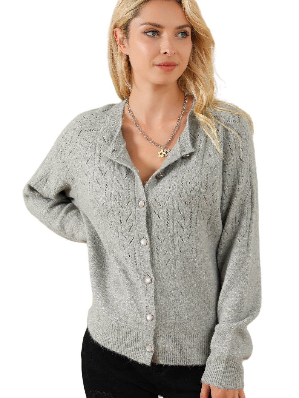 Knitted Hollow Out Button-Up Cardigan