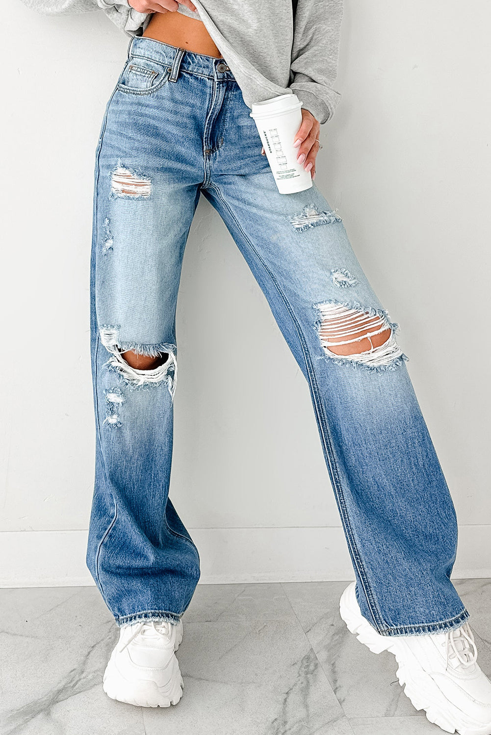 Myosotis Mid Rise Distressed Sneak Peek Straight Leg Jeans
