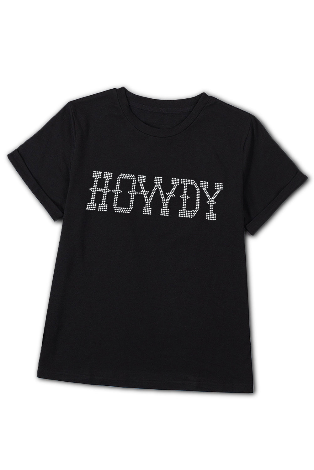 HOWDY Black Rhinestone Embellished Slim Fit Tee