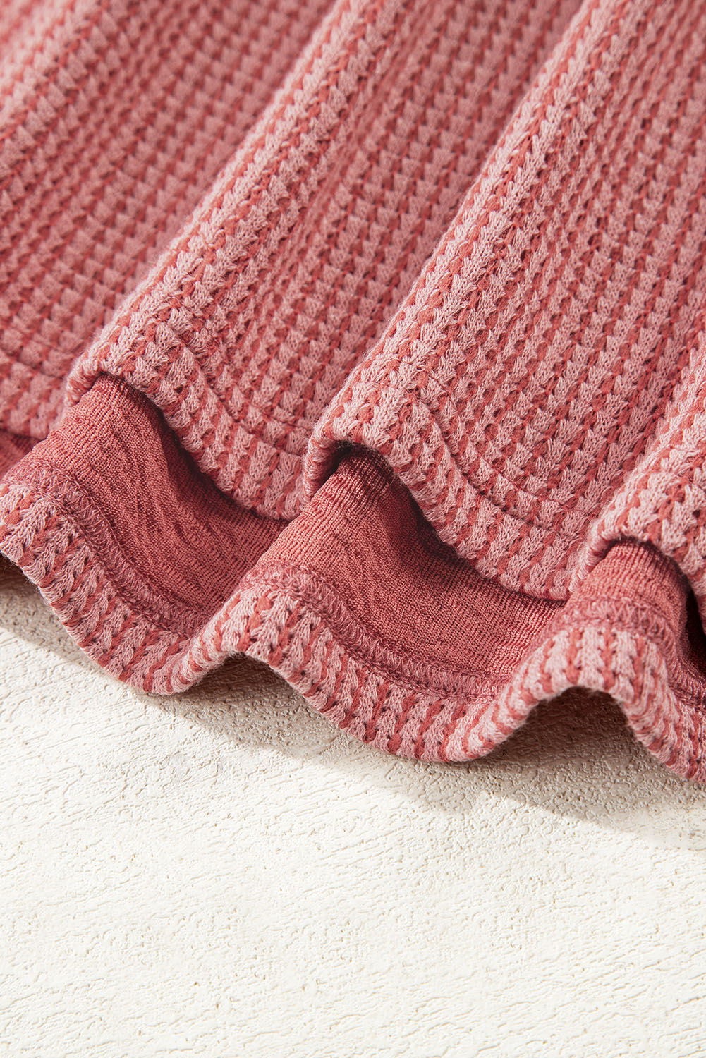 Mineral Red Textured Loose Pullover Top and Casual Short Two-piece Lounge Set