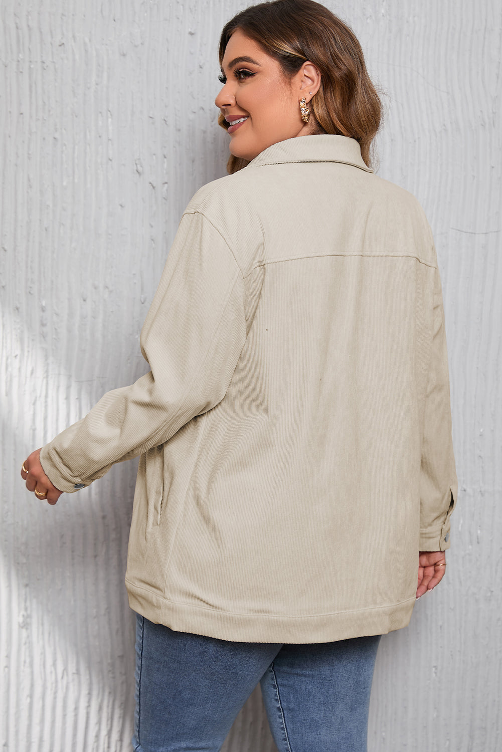 Khaki Oversized Crochet Detail Corduroy Shacket