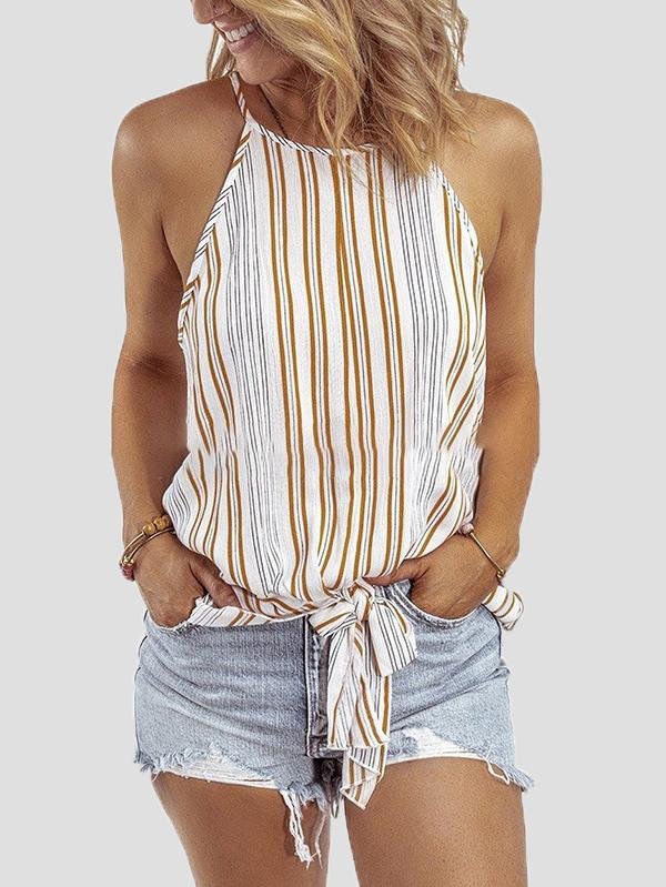 Tank Tops - Fashion Striped Sling Off Shoulder Sleeveless Vest - MsDressly