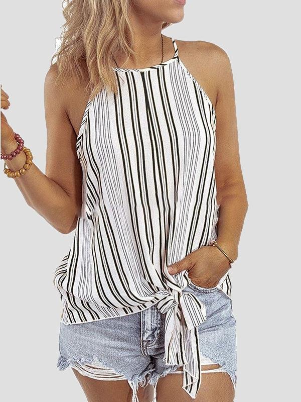 Tank Tops - Fashion Striped Sling Off Shoulder Sleeveless Vest - MsDressly