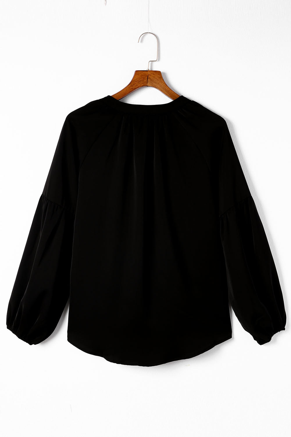 Black Fiery V Neck Long Puff Sleeve Top