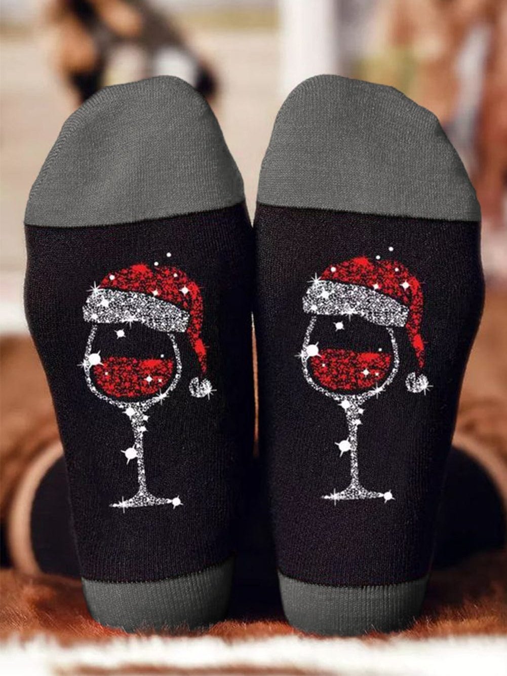 Festive Christmas Santa Hat Print Socks in Philippine Gray