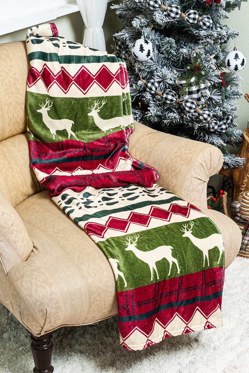 Festive Elk Design Double-Sided Sherpa Fleece Throw 130*150cm