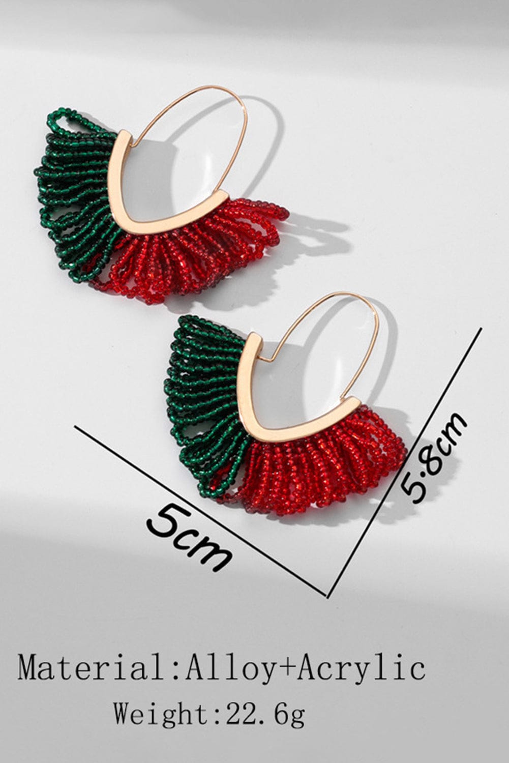 Festive Gold Rice Bead Color Block Dangle Earrings for Christmas