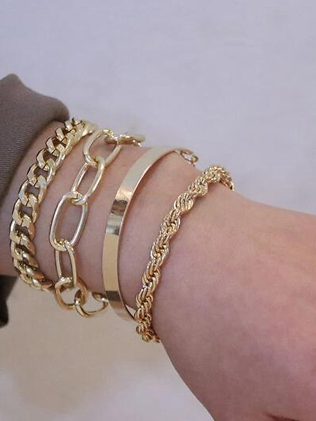 4pcs Women's Bracelet Classic Fashion Punk Personalized Alloy Bracelet Jewelry Silver / Gold For Daily Date - LuckyFash™