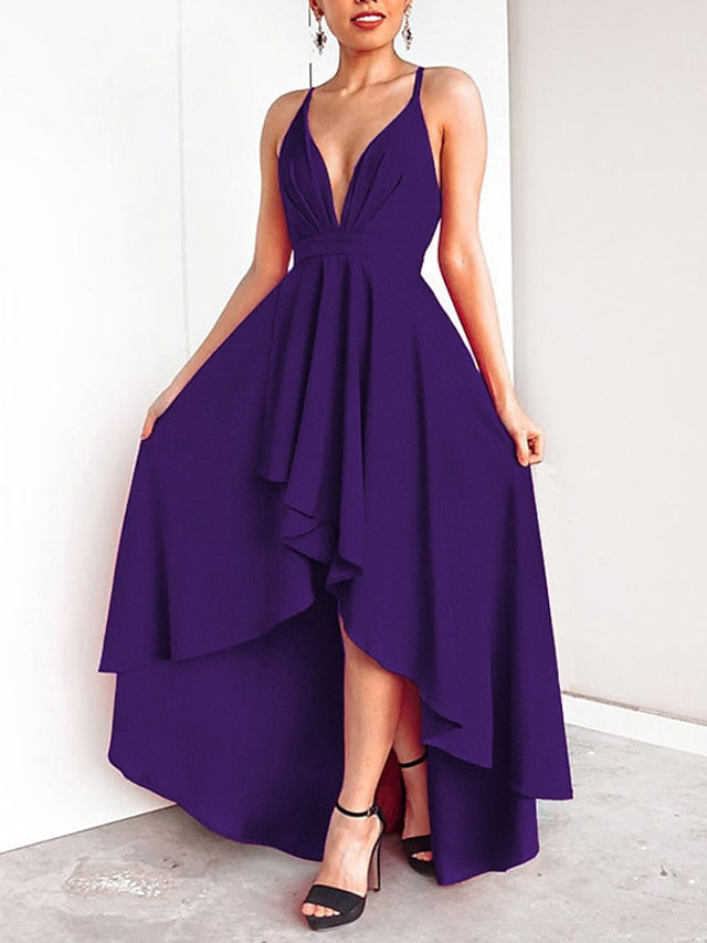 Women's Dress - Semi Formal Party Dress Swing Dress Long Dress Maxi Dress Green Black Blue Sleeveless Pure Color Layered Fall Spring Autumn V Neck S M L XL XXL 3XL