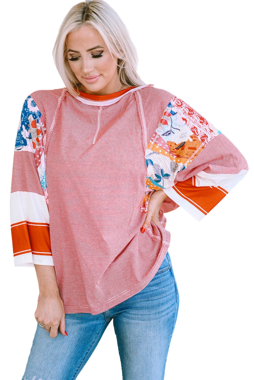 Fiery Pink Striped Patchwork Shift Top