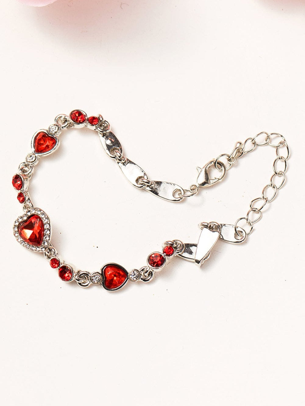 Fiery Red Heart-shape Gem Valentines Fashion Bracelet