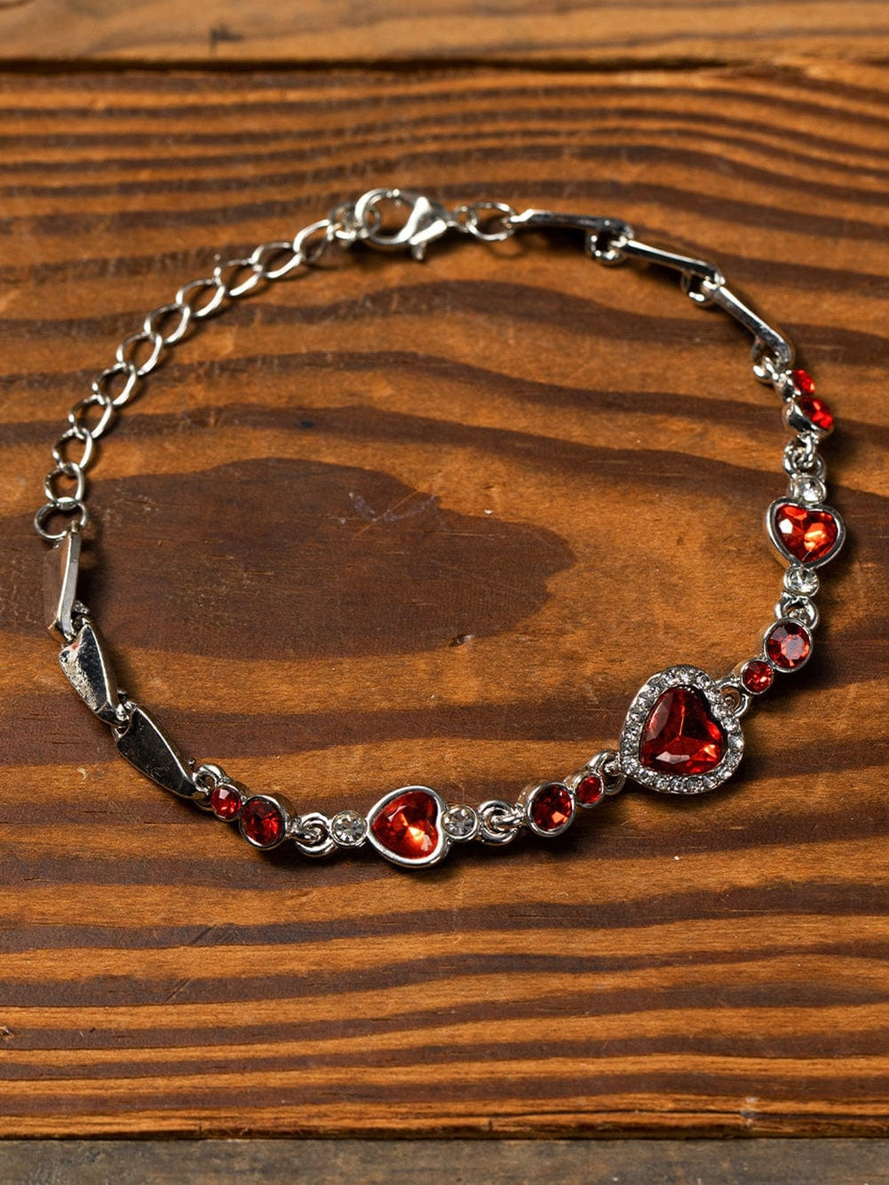 Fiery Red Heart-shape Gem Valentines Fashion Bracelet