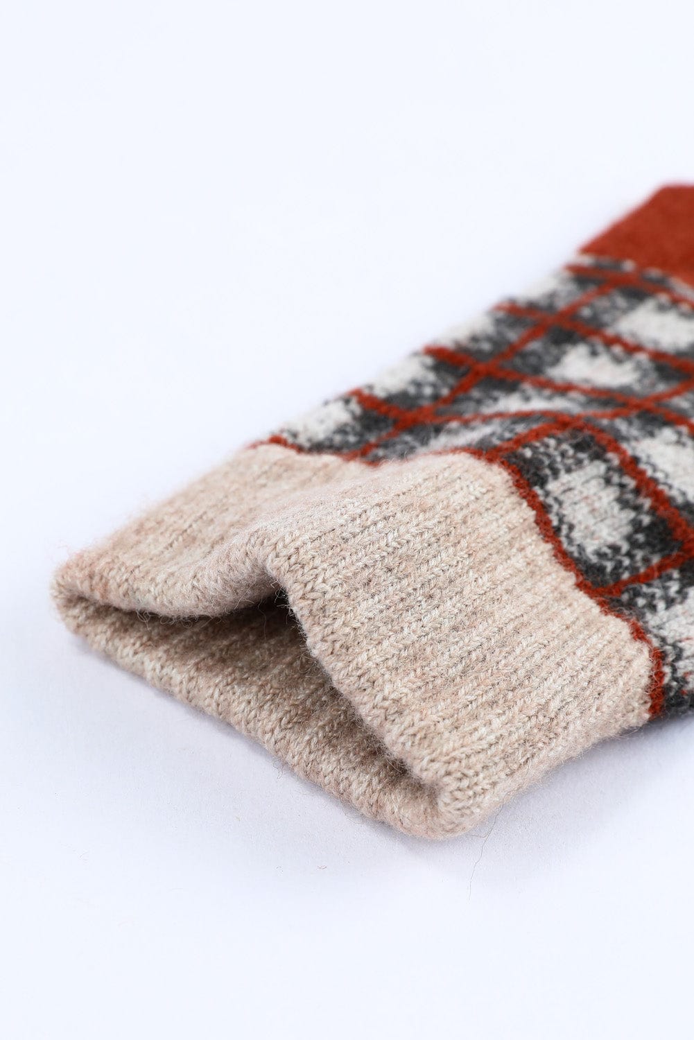 Fiery Red Plaid Woven Keep Warm Touch Screen Gloves