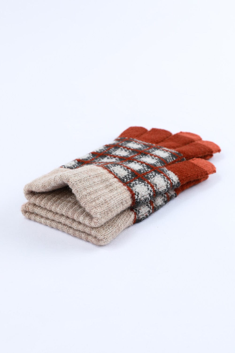 Fiery Red Plaid Woven Keep Warm Touch Screen Gloves