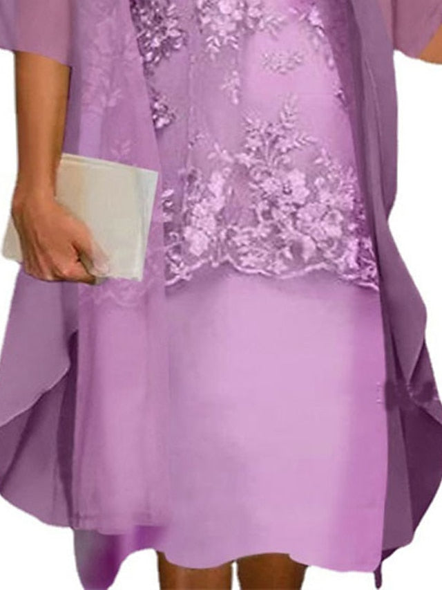 Women's Dress - Plus Size Casual Dress Floral Crew Neck Lace Half Sleeve Spring Fall Casual Midi Dress Daily Holiday Dress