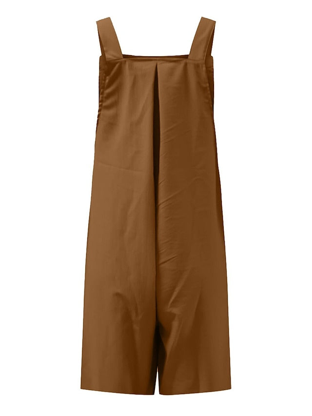 Jumpsuits for Women Summer Overall Pocket Solid Color Square Neck Basic Daily Vacation Regular Fit Sleeveless Black Yellow Pink S M L - LuckyFash™