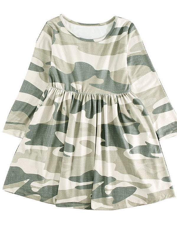 Floral Print Long Sleeve Loose Short Dress for Girls