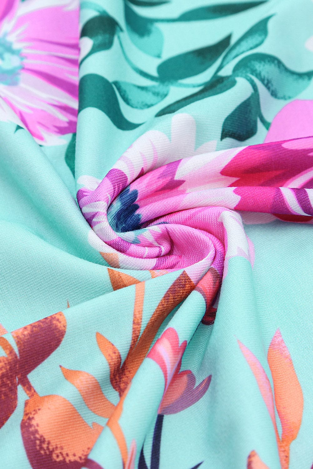 Floral Print Sky Blue T-shirt Dress with High Waist