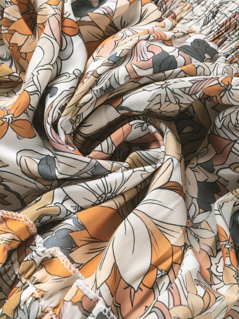 Floral Printed Puff Sleeve A-Line Mini Dress with Smocked Back