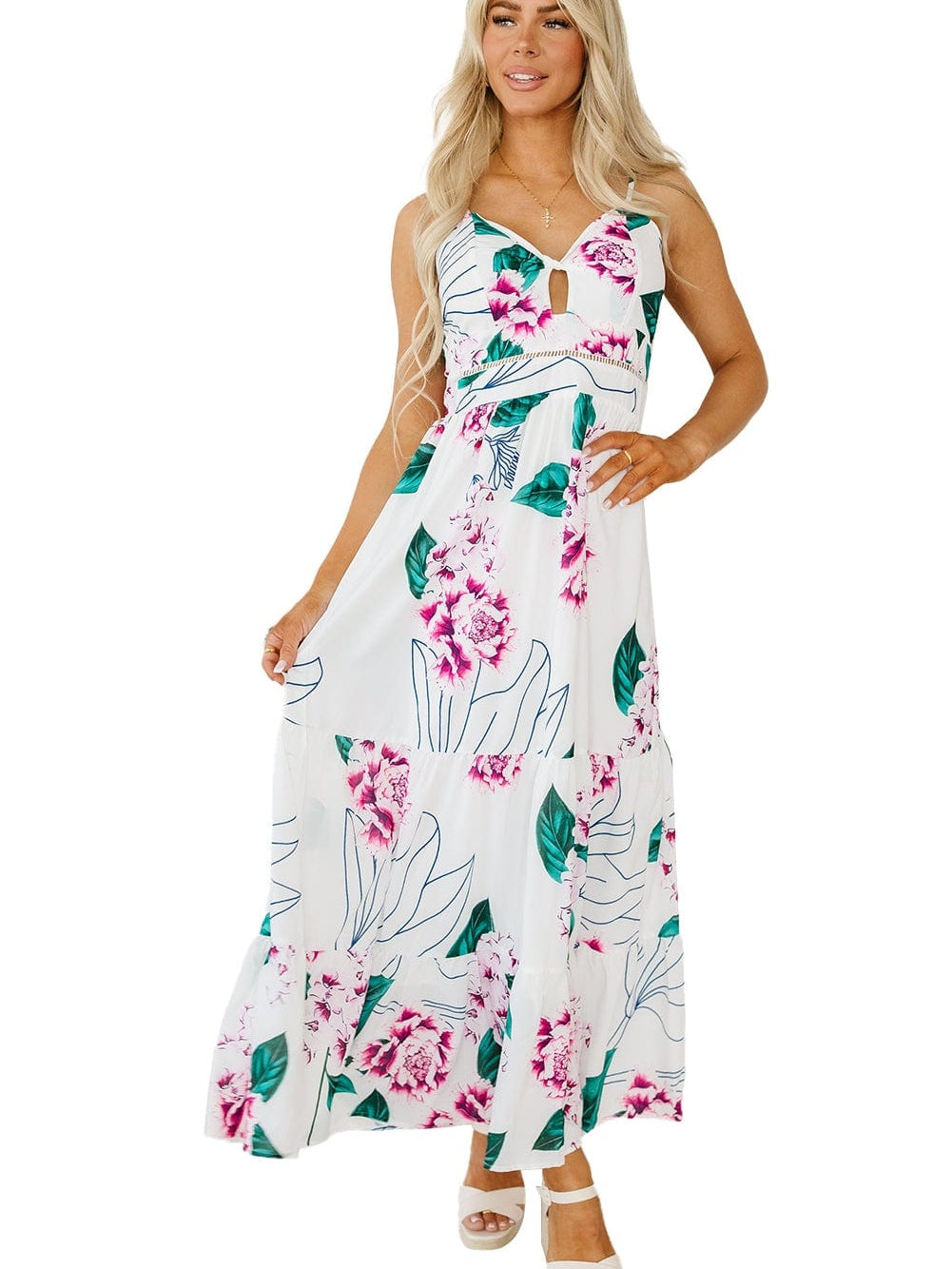 Floral Twist Cutout Maxi Dress with Adjustable Straps