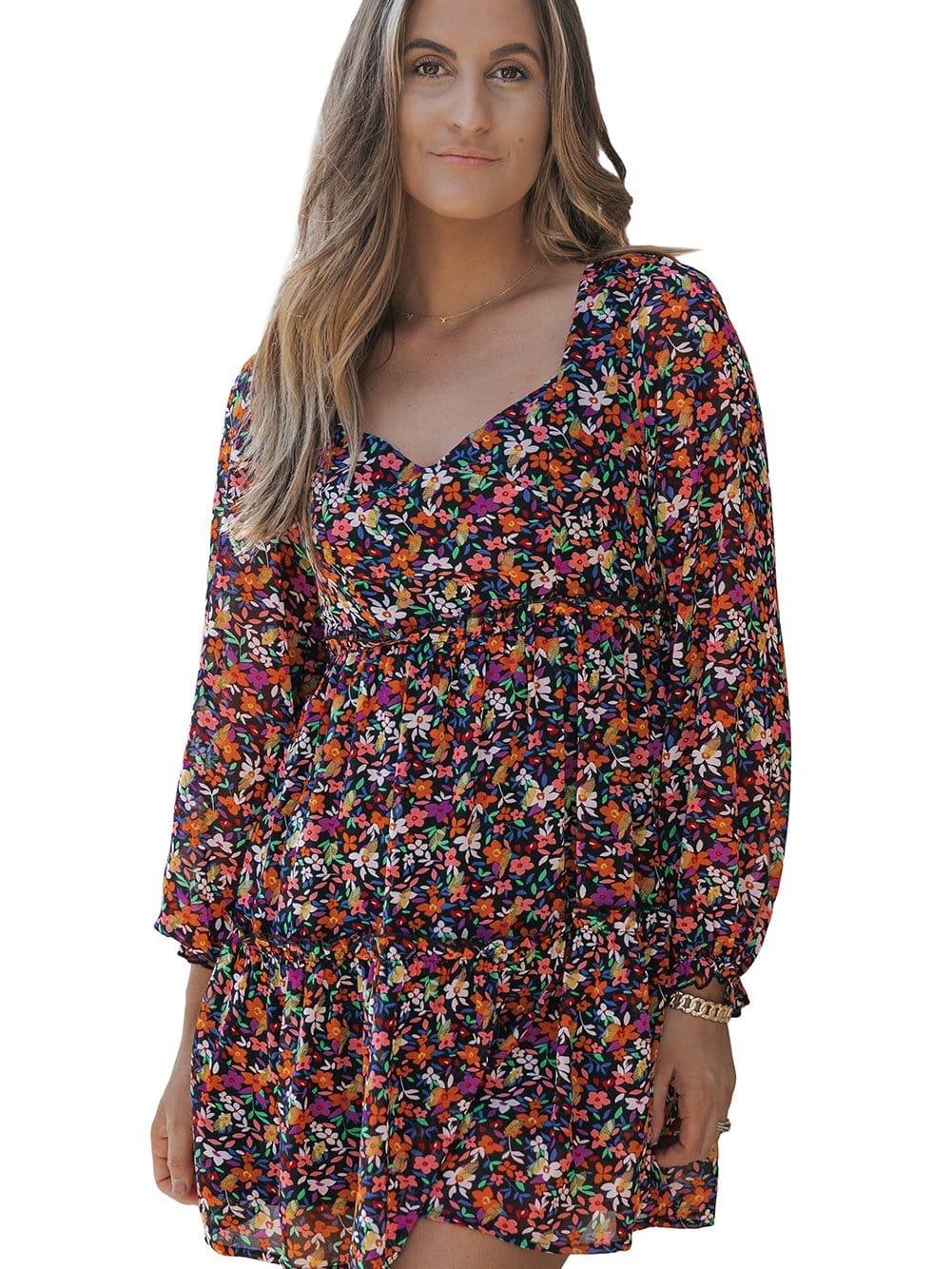 Floral Wrap Style Long Sleeve Dress