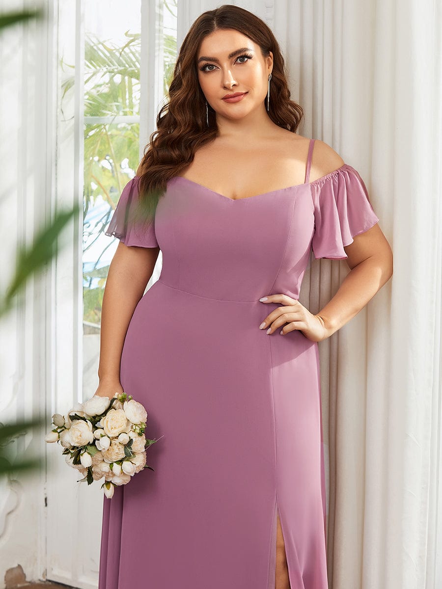 Flowy Elegant Cold Shoulder Bridesmaid Gown