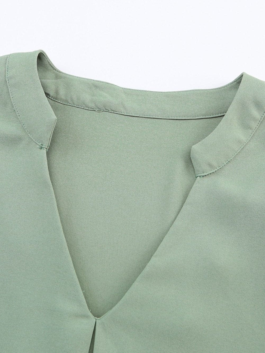 Flowy Green V-Neck Casual Dress with Roll-Tab Sleeves