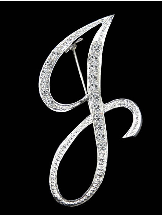letter brooch pins initial rhinestone brooch for women crafts silvery m - LuckyFash™
